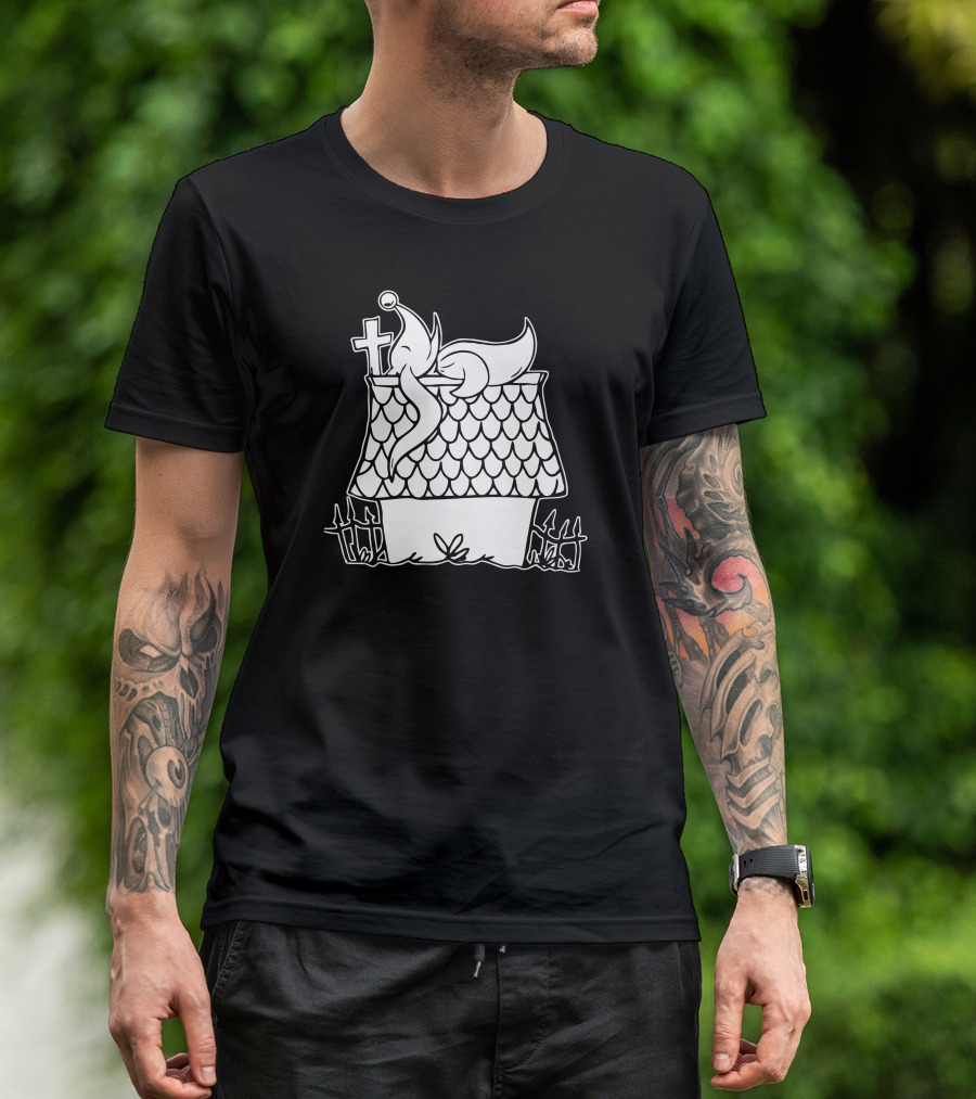 Dead Dog Haunted House Cross Roof Tail Fencing T-Shirt