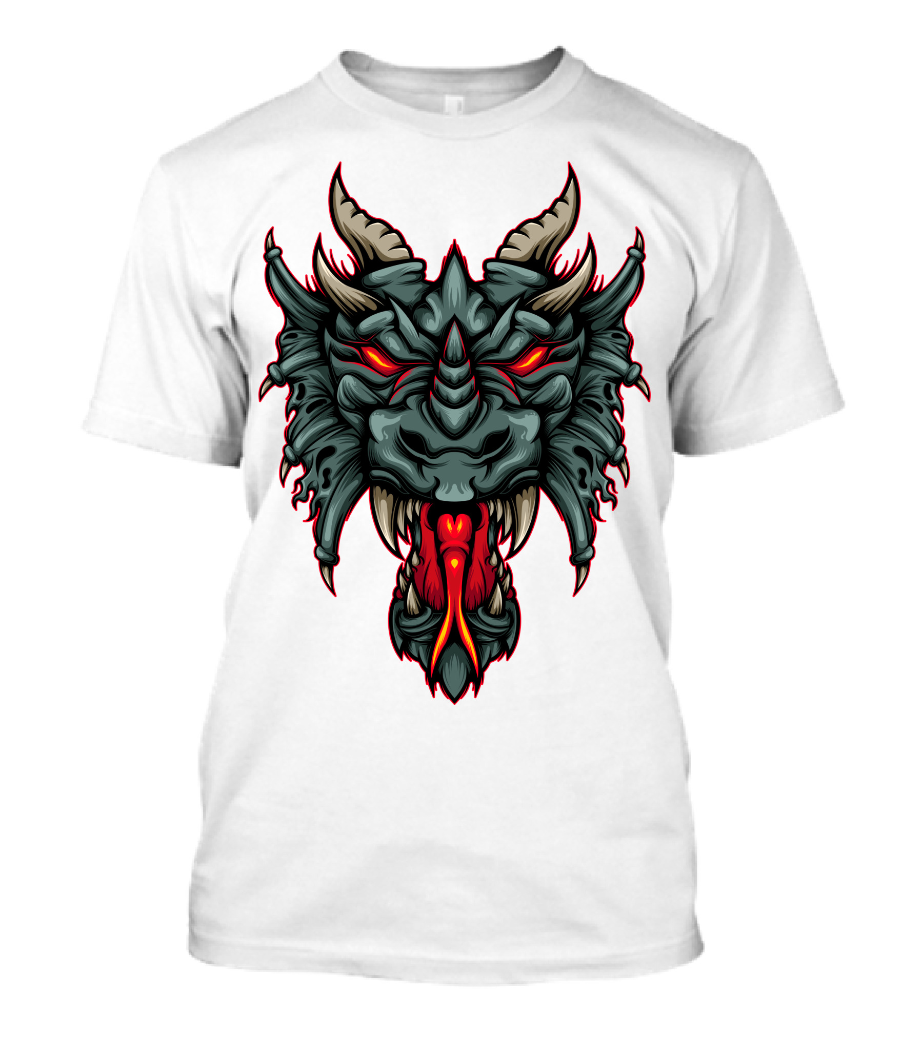 Dragon Head With Fiery Eyes And Horns T-Shirt