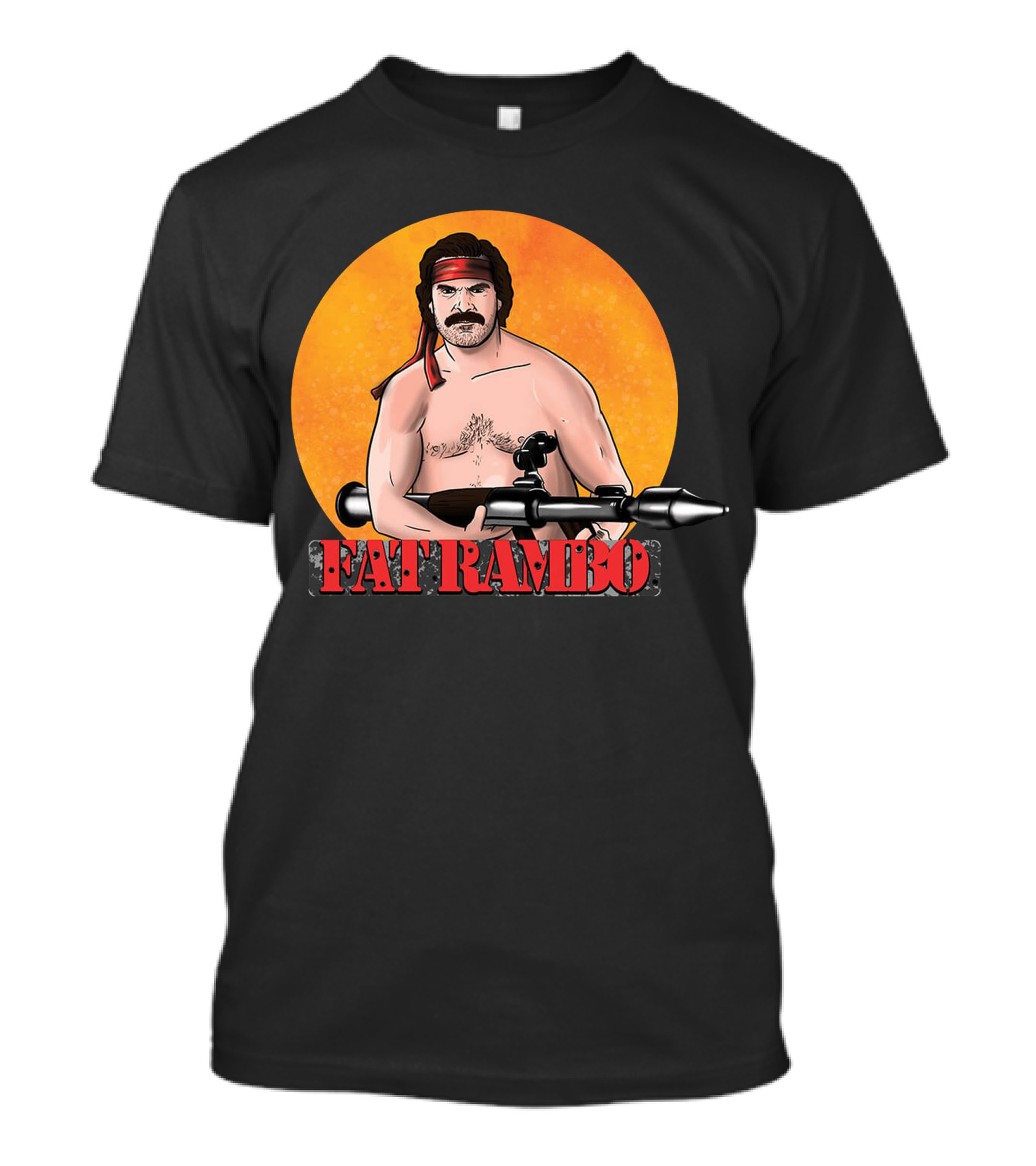 Fat Rambo Rocket Launcher Cartoon T-Shirt
