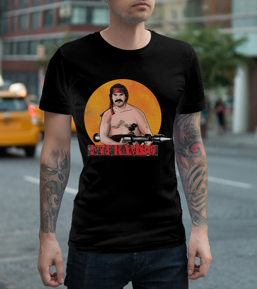 Fat Rambo Rocket Launcher Cartoon T-Shirt