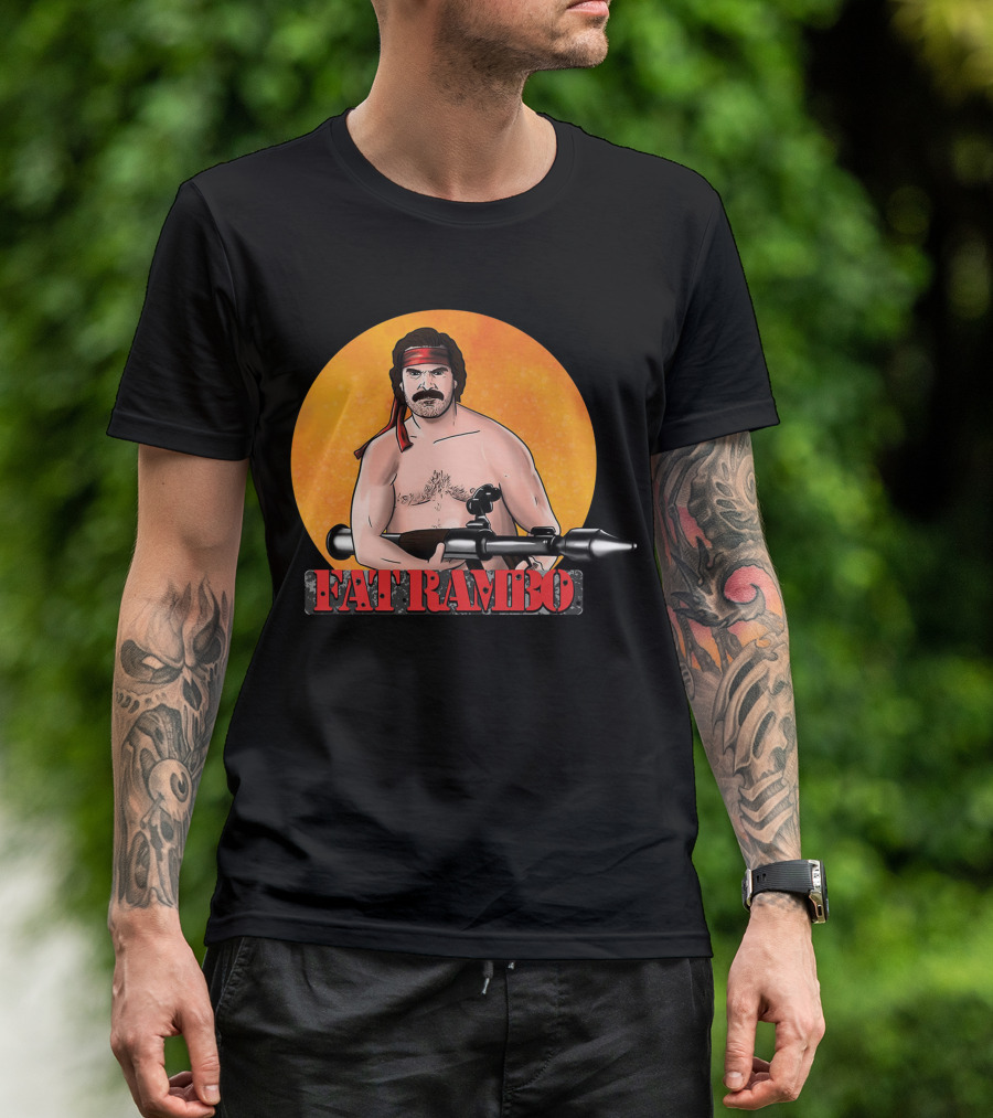 Fat Rambo Rocket Launcher Cartoon T-Shirt