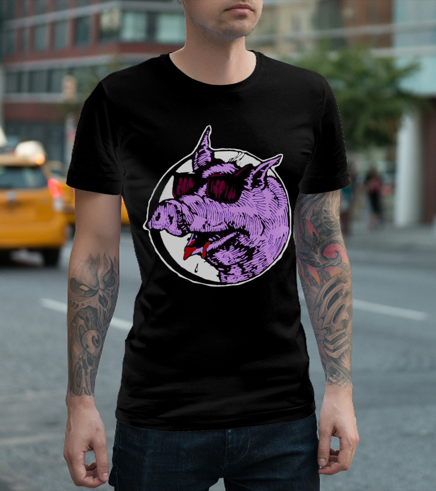 Purple Sunglasses Pig With Drool T-Shirt