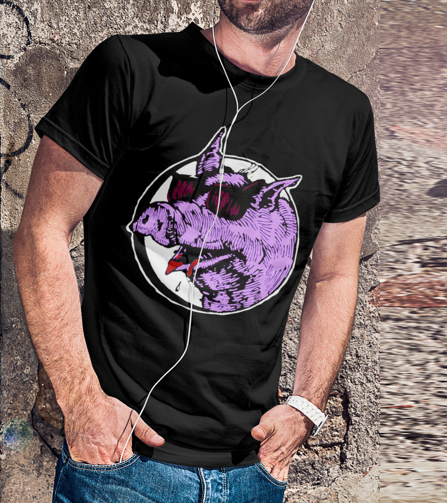Purple Sunglasses Pig With Drool T-Shirt
