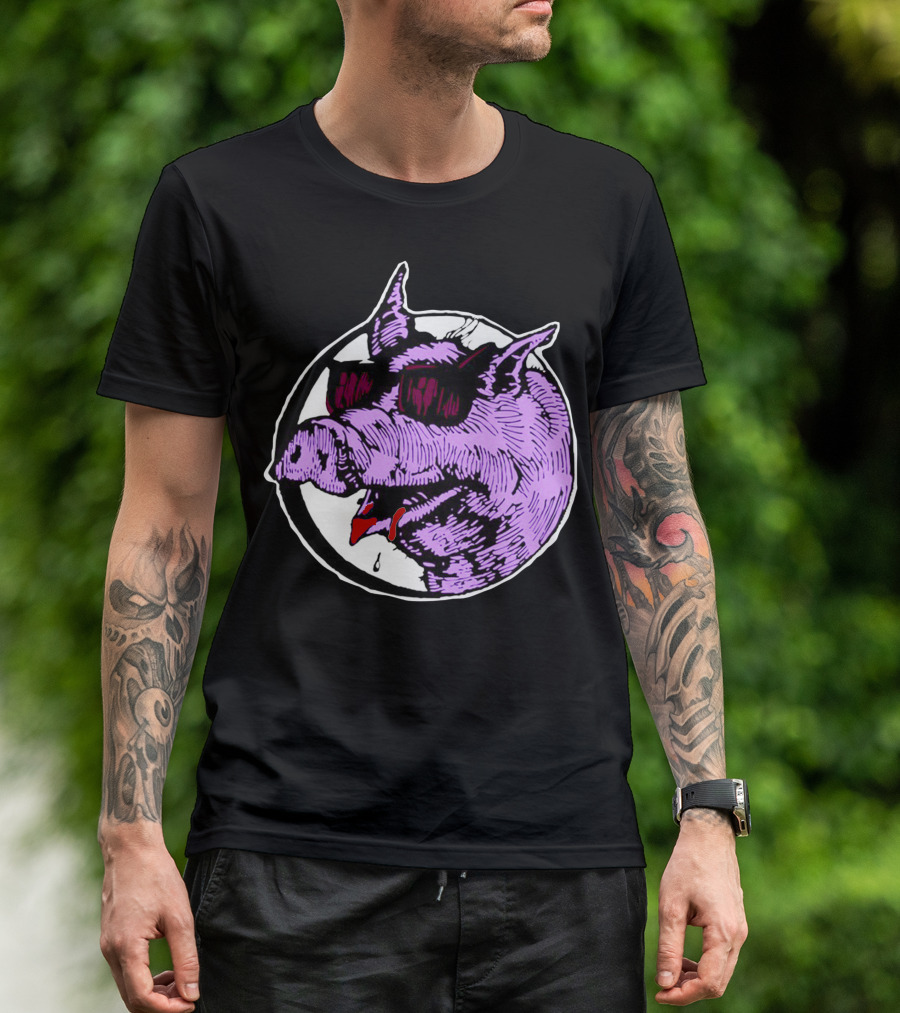 Purple Sunglasses Pig With Drool T-Shirt