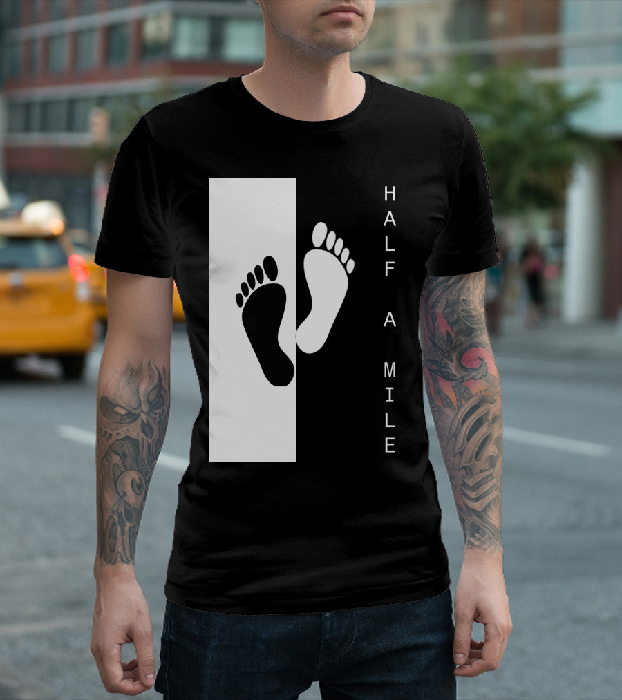 HALF A MILE Black and White Footprint Contrast T-Shirt