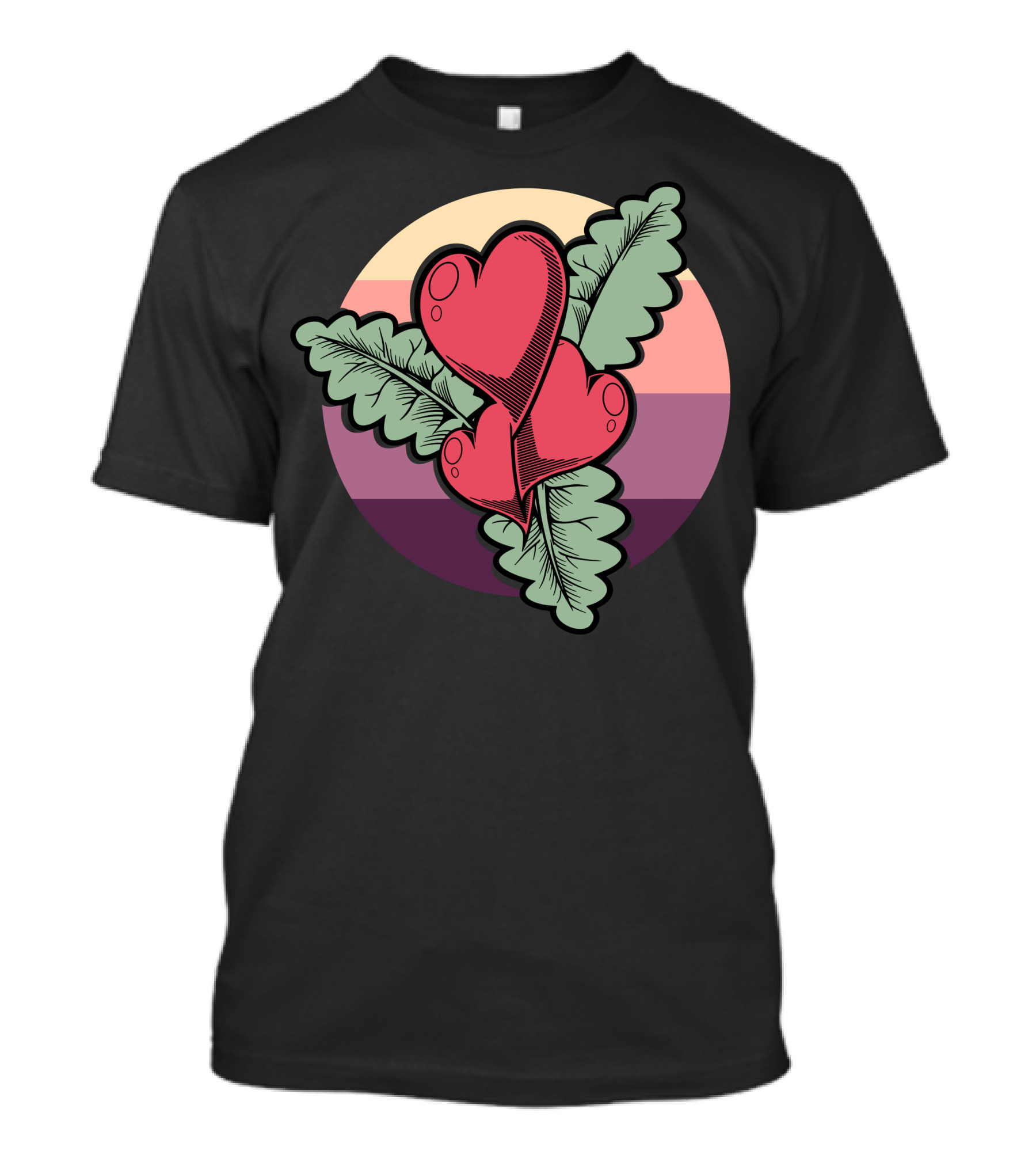 Hearts Flower With Leaf Accents On Colorful Circle Background T-Shirt