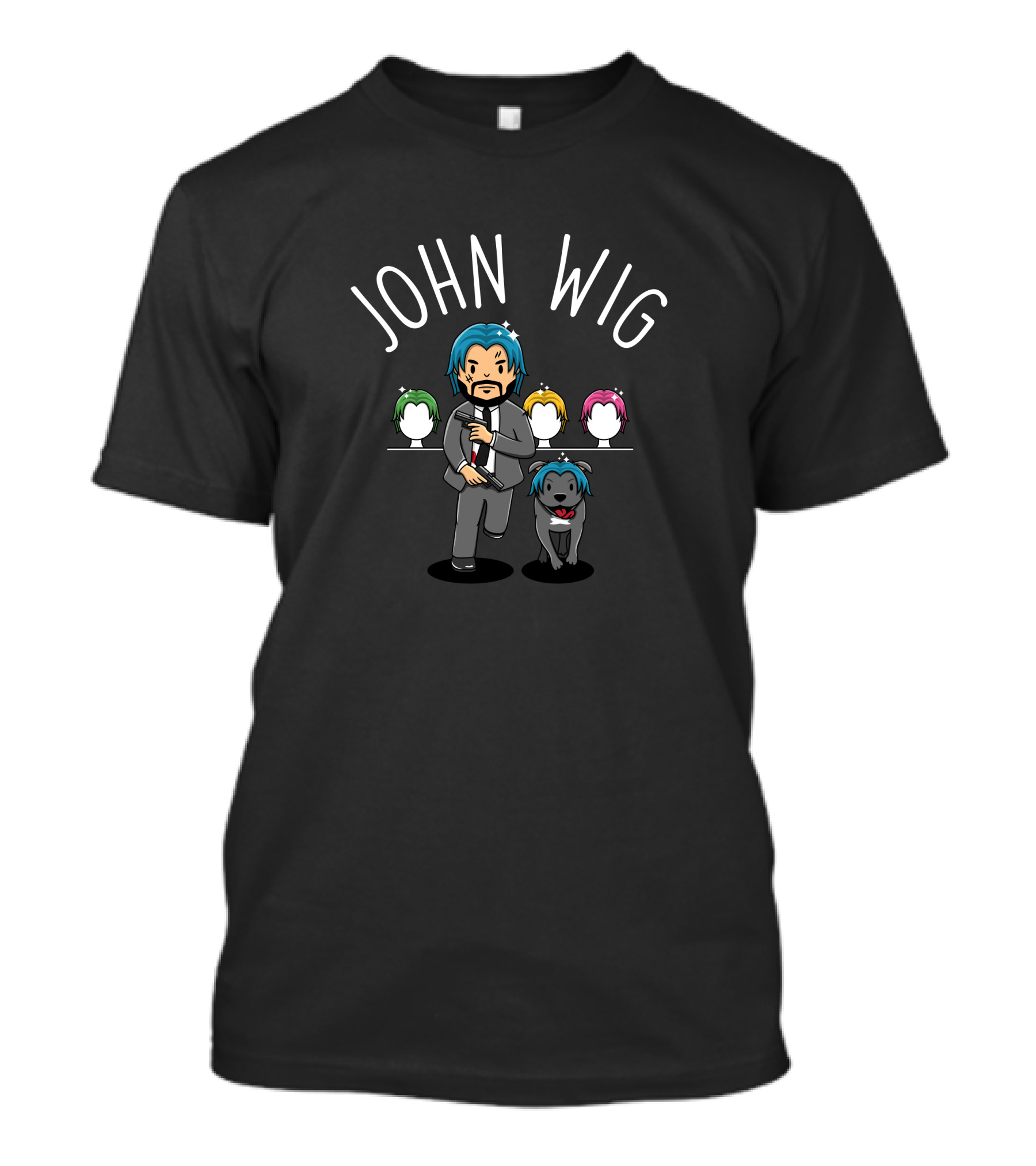 John Wig Running With Dog And Colorful Wigs T-Shirt