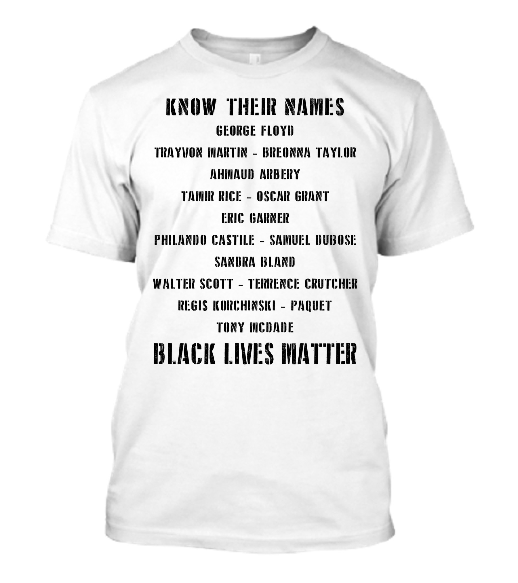 Know Their Names George Floyd Breonna Taylor Ahmaud Arbery Eric Garner Philando Castile Black Lives Matter T-Shirt