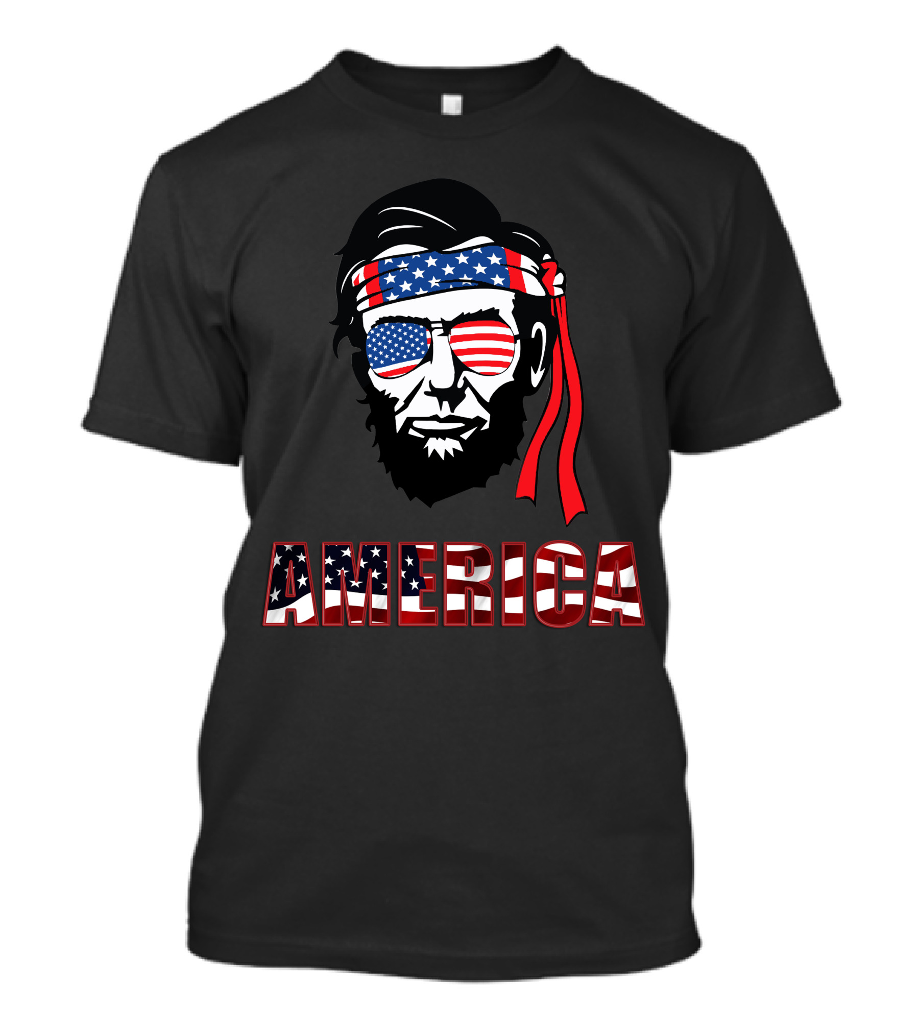 America Lincoln Patriotic Flag Bandana Sunglasses T-Shirt