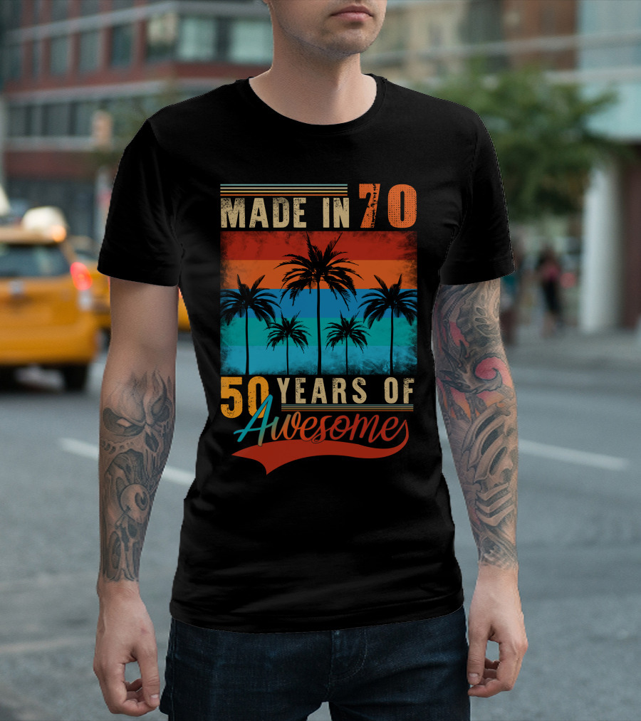 Made In 70 50 Years Of Awesome Palm Trees Retro Vintage T-Shirt