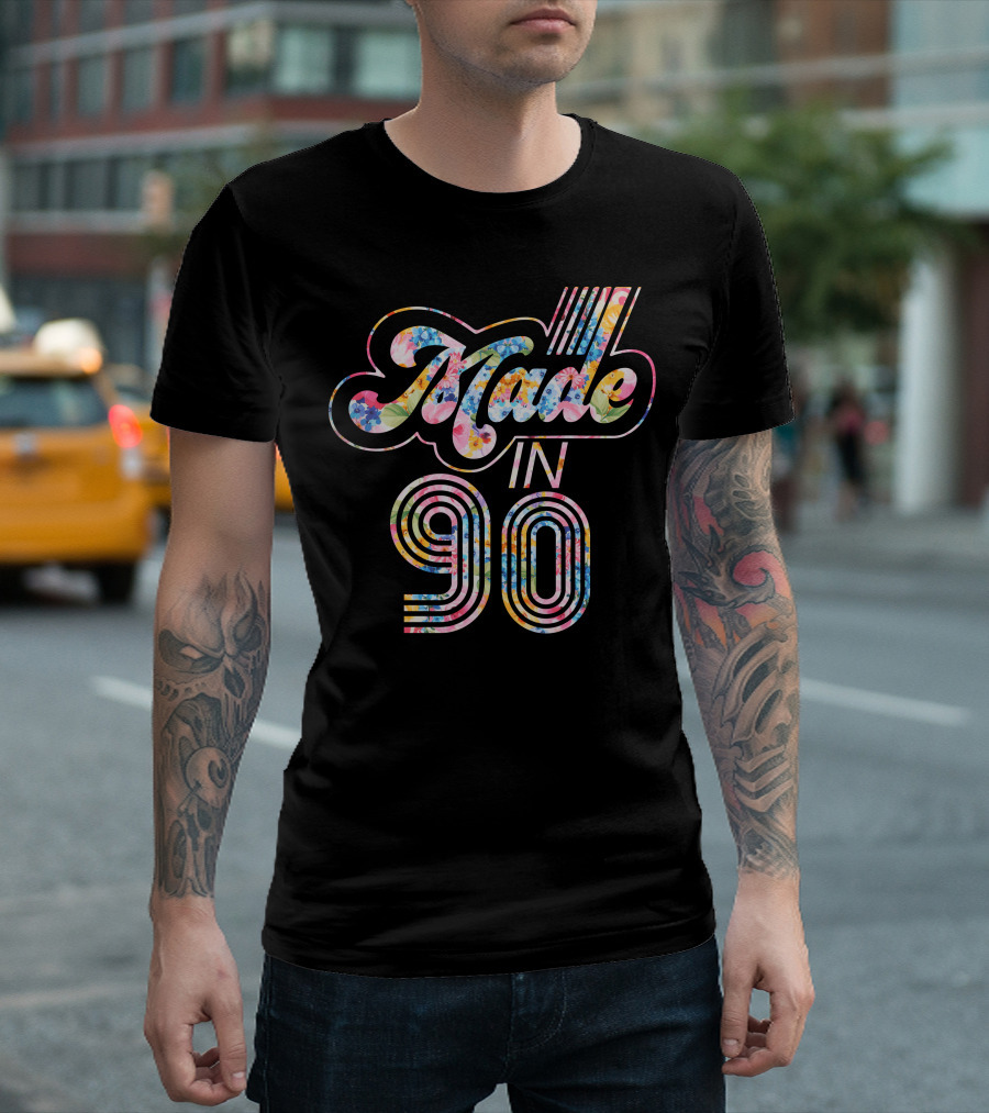 Made In 90 Floral Pattern Vintage T-Shirt