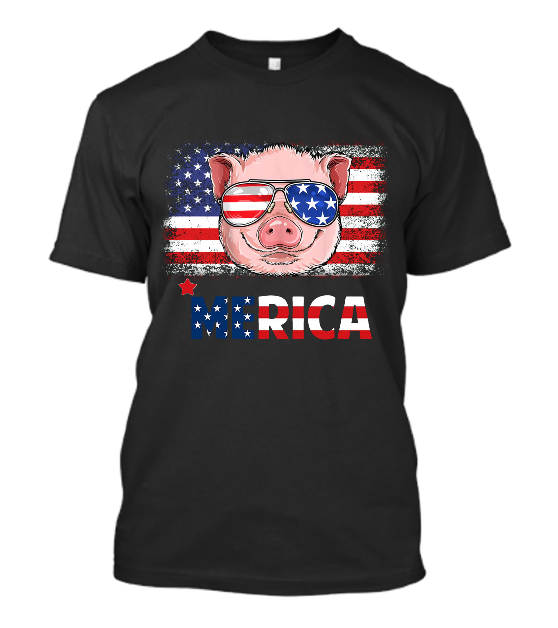 'Merica Pig With American Flag Sunglasses Patriotic 4th Of July T-Shirt