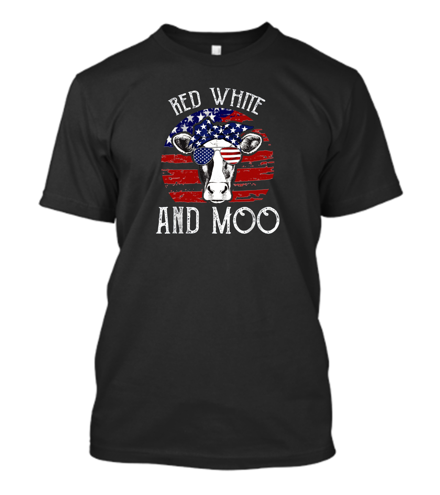 Red White And Moo American Flag Patriotic 4th Of July Cow With Stars And Stripes Sunglasses T-Shirt