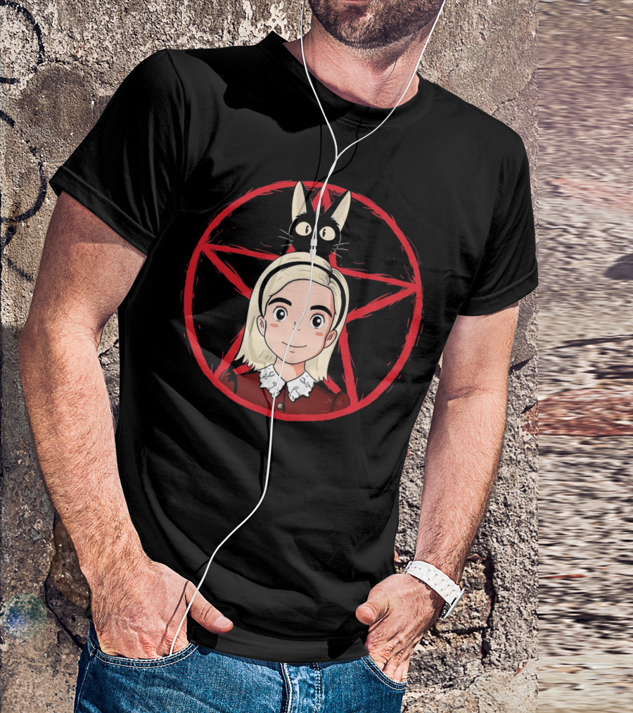 Sabrina Delivery Service Anime Witch Cat Red Pentagram T-Shirt