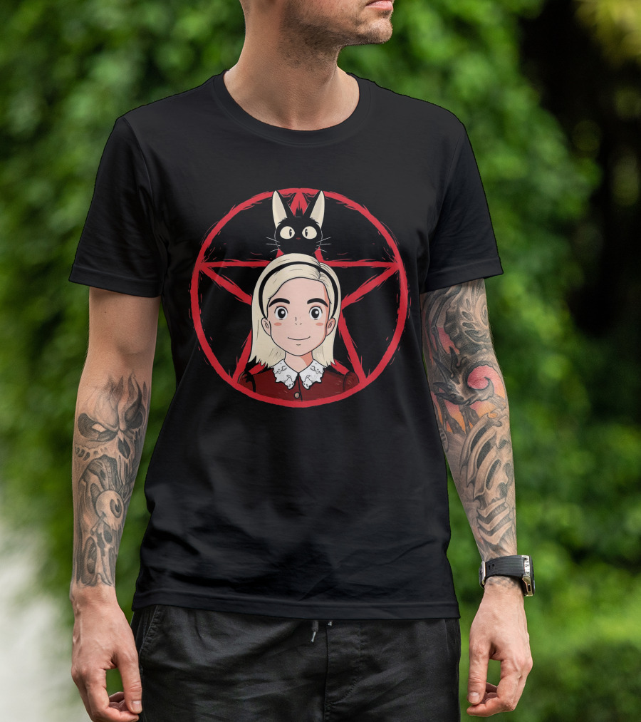 Sabrina Delivery Service Anime Witch Cat Red Pentagram T-Shirt