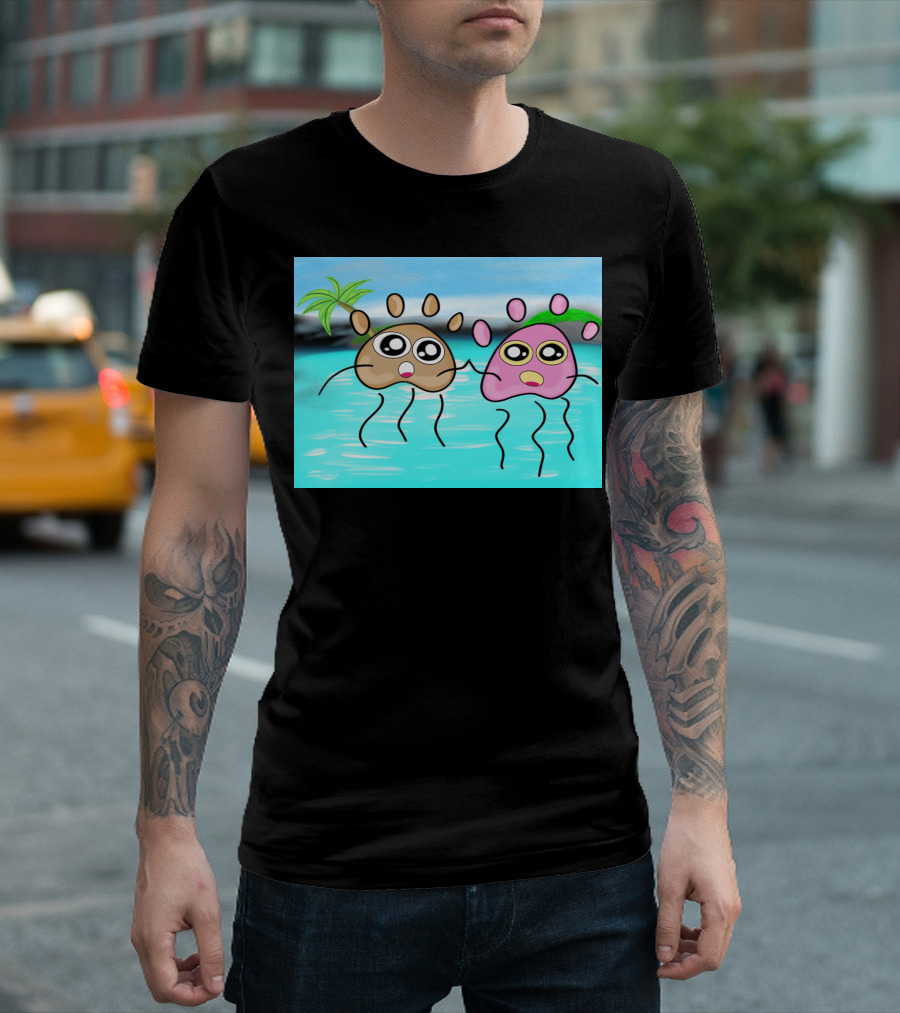 World Ocean Day Cute Cartoon Creatures Floating in Tropical Blue Waters T-Shirt