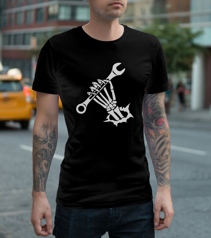 Wrench Skull Skeleton Hand Mechanic Humor T-Shirt