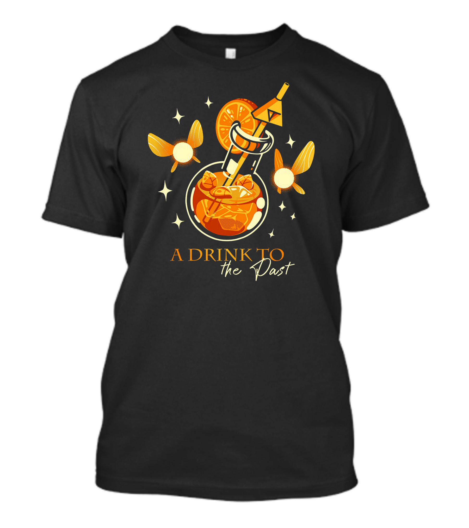 A Drink To The Past Potion Bottle With Fairies And Orange Slice T-Shirt