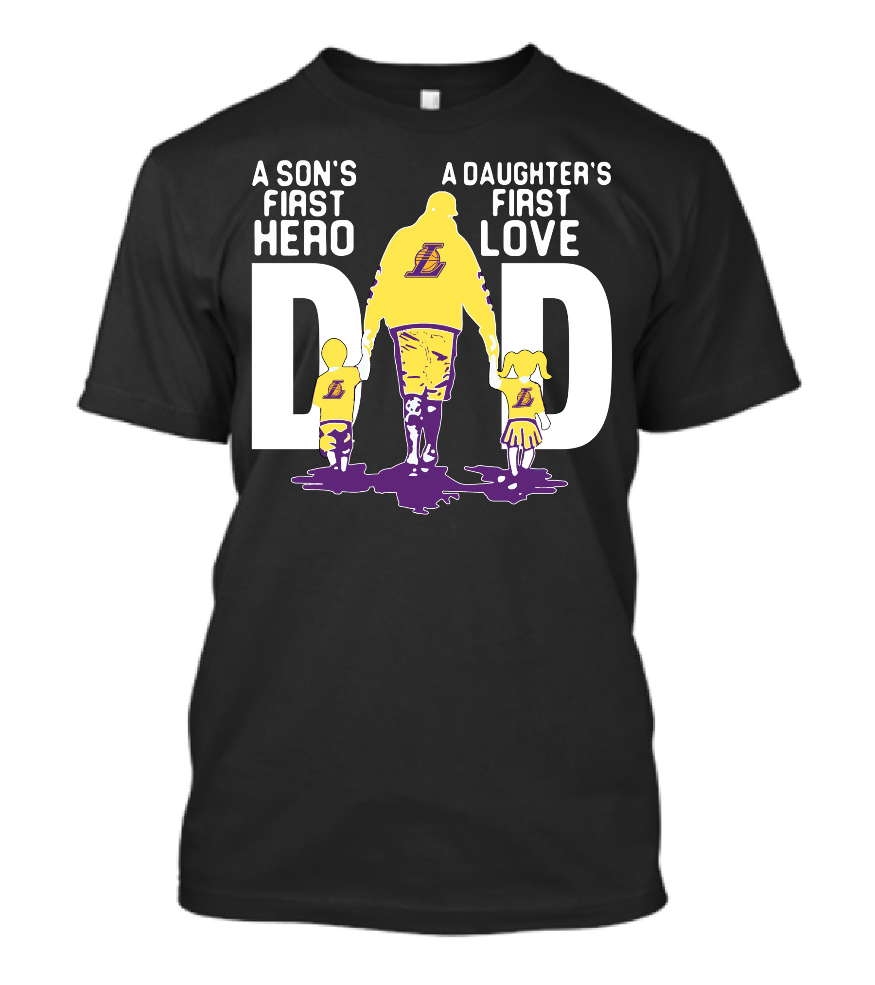 A Son's First Hero A Daughter's First Love Dad Gold And Purple Lakers T-Shirt