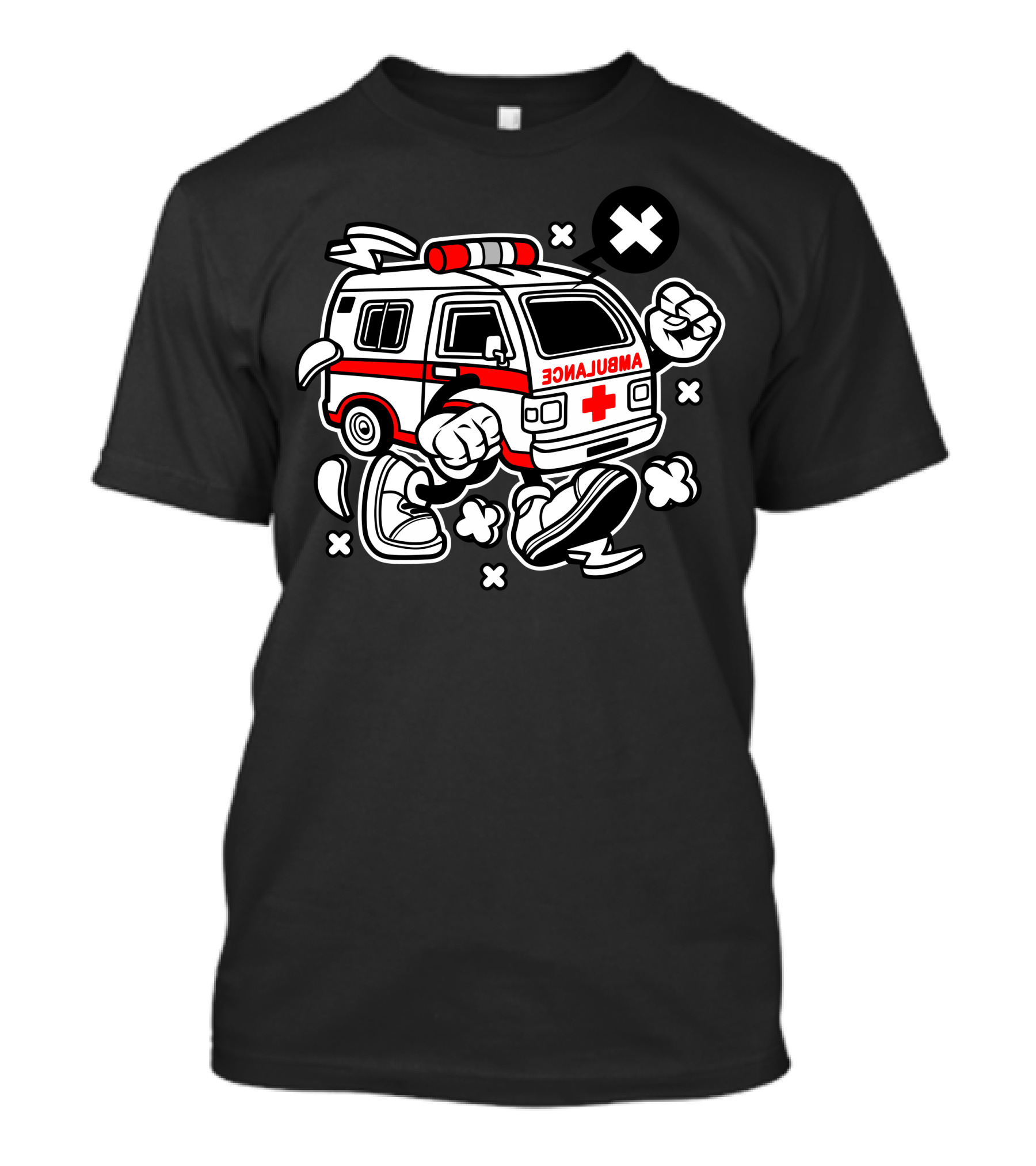 Ambulance Cartoon Character With Fists And Cross T-Shirt