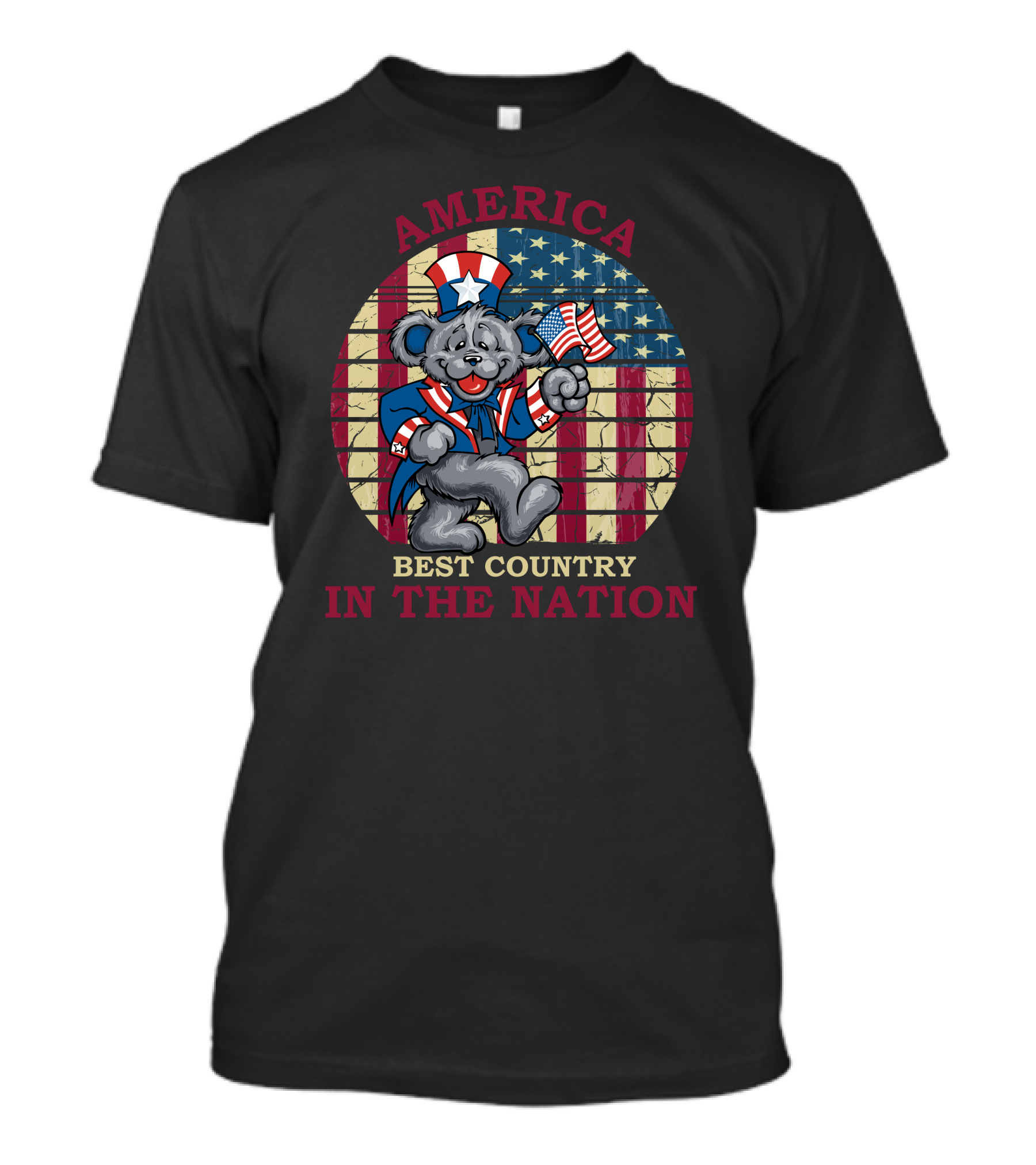 America Best Country In The Nation Patriotic Bear With Flag And Stars T-Shirt