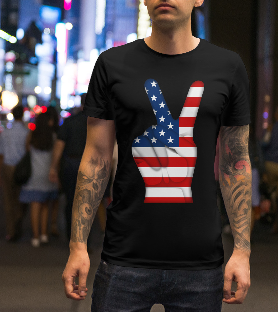 American Flag Peace Hand Gesture T-Shirt