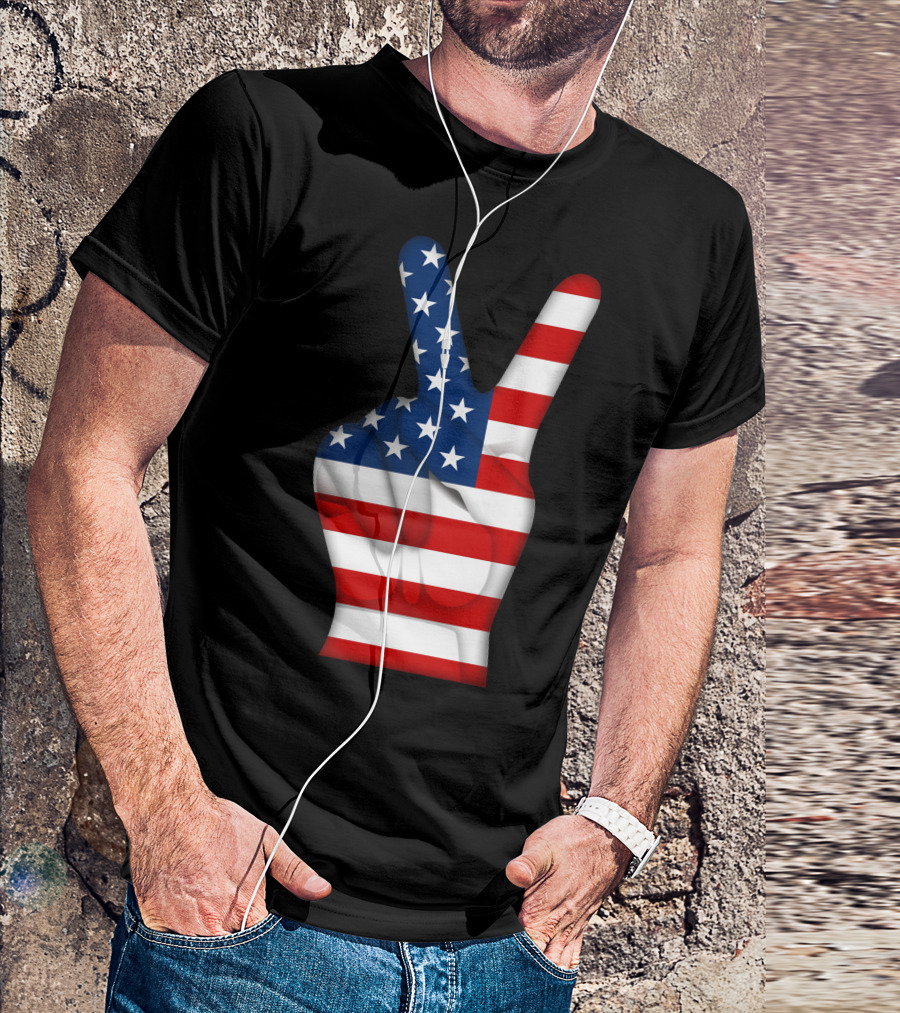 American Flag Peace Hand Gesture T-Shirt