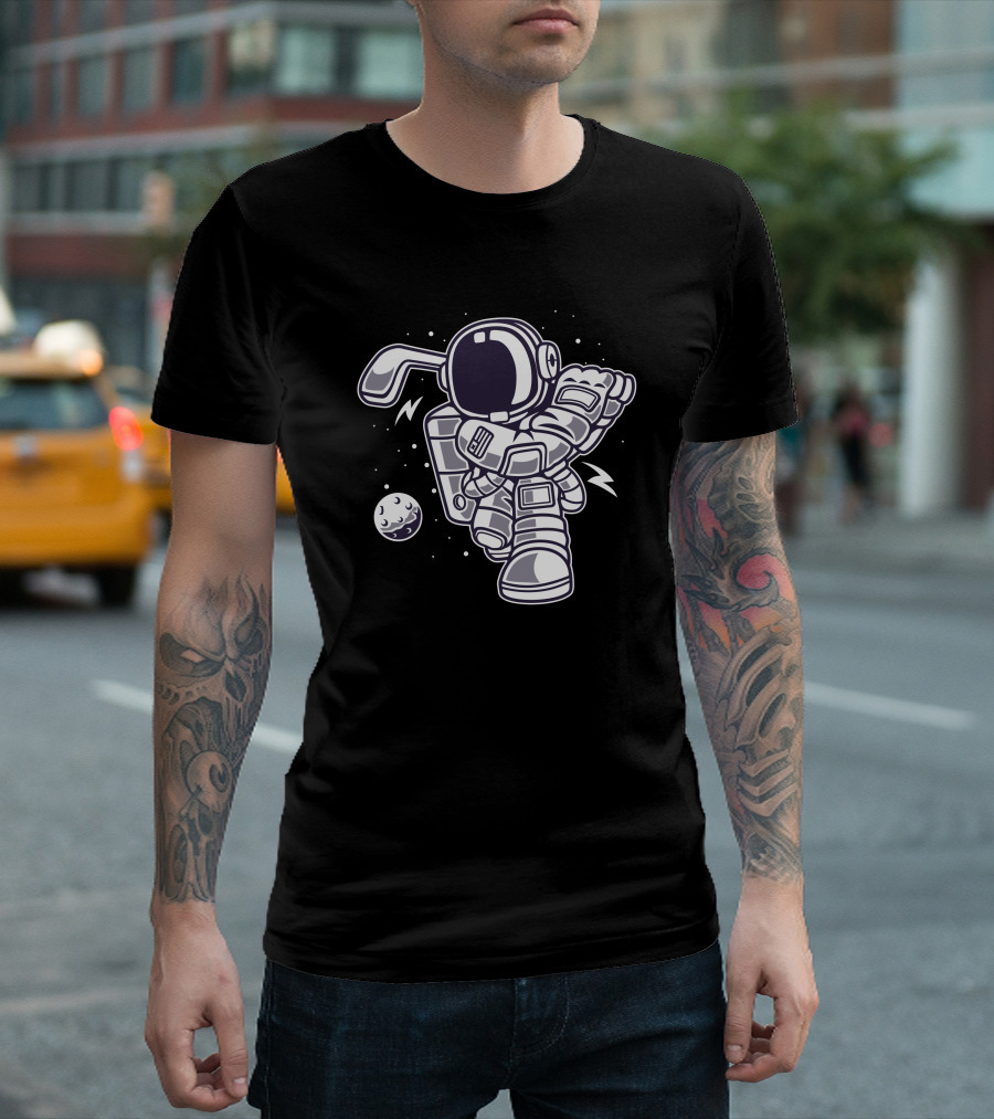 Astro Golf Astronaut Swinging Club with Moon Ball T-Shirt