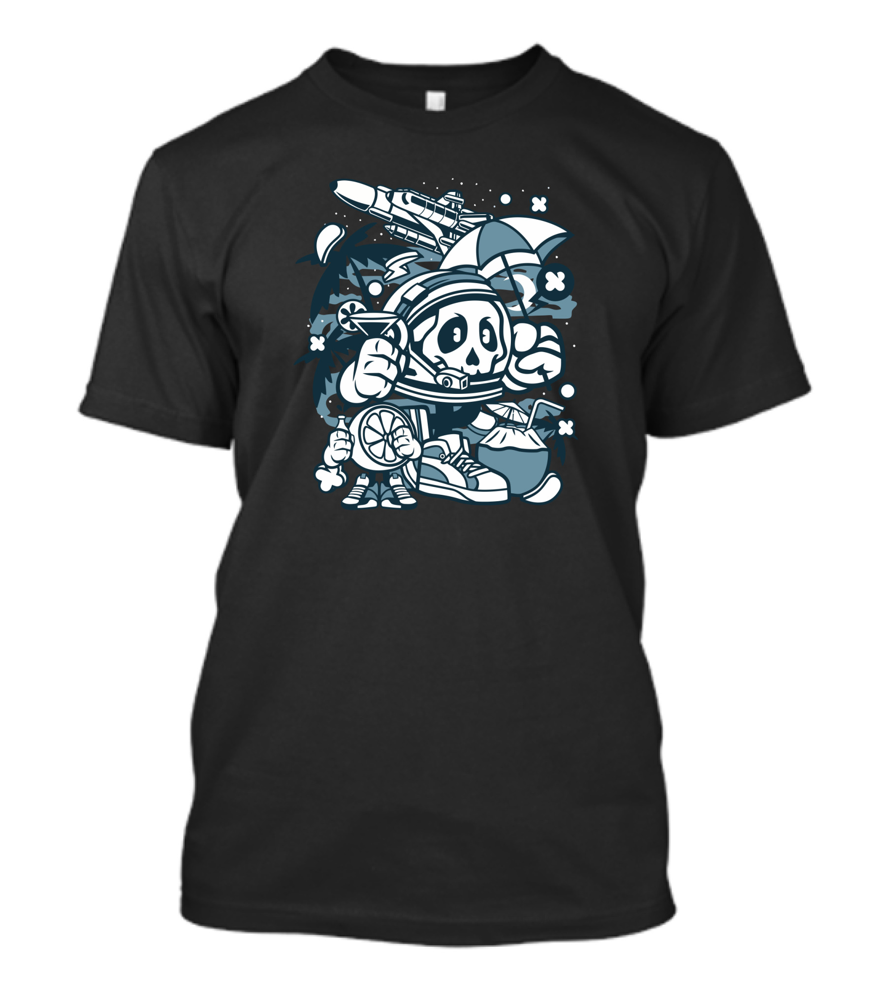 Astronaut Holiday Skull With Cocktail And Fighter Jet T-Shirt