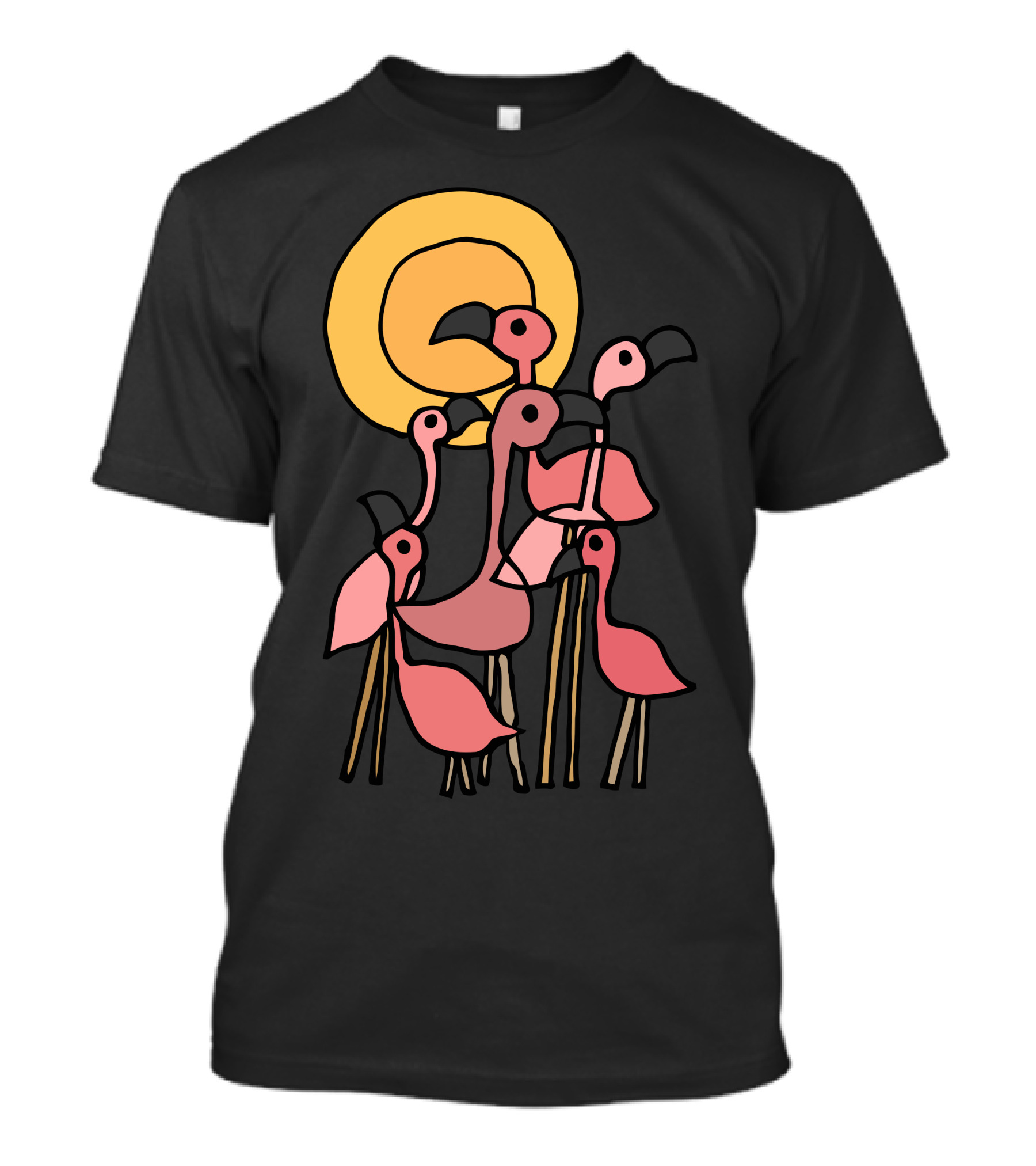 Playful Gathering Of Pink Flamingo Birds Under The Sun T-Shirt