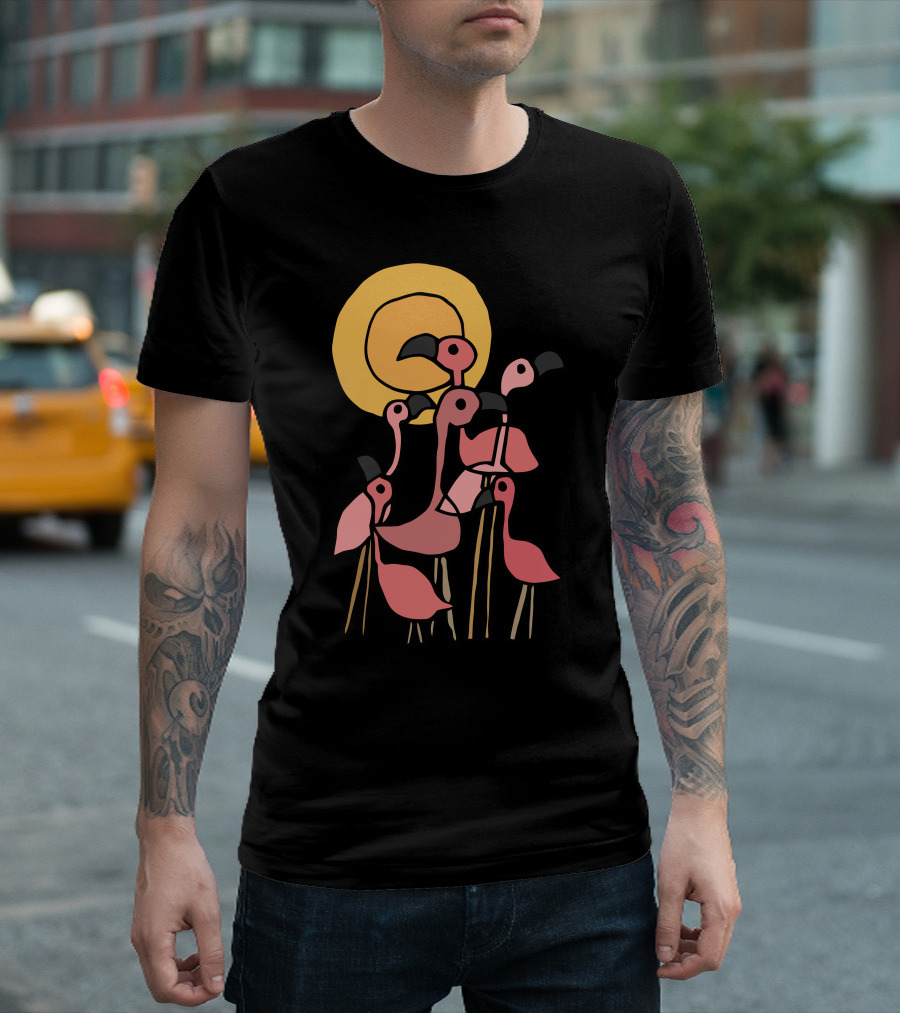 Playful Gathering Of Pink Flamingo Birds Under The Sun T-Shirt