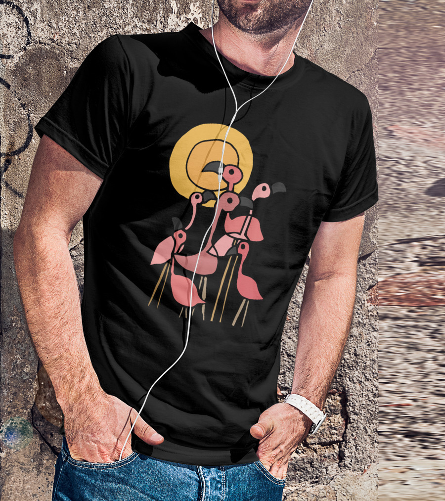 Playful Gathering Of Pink Flamingo Birds Under The Sun T-Shirt