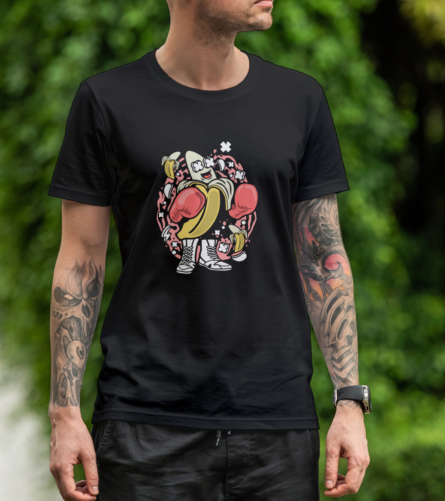 Banana Boxer Cartoon With Red Gloves And Sneakers T-Shirt