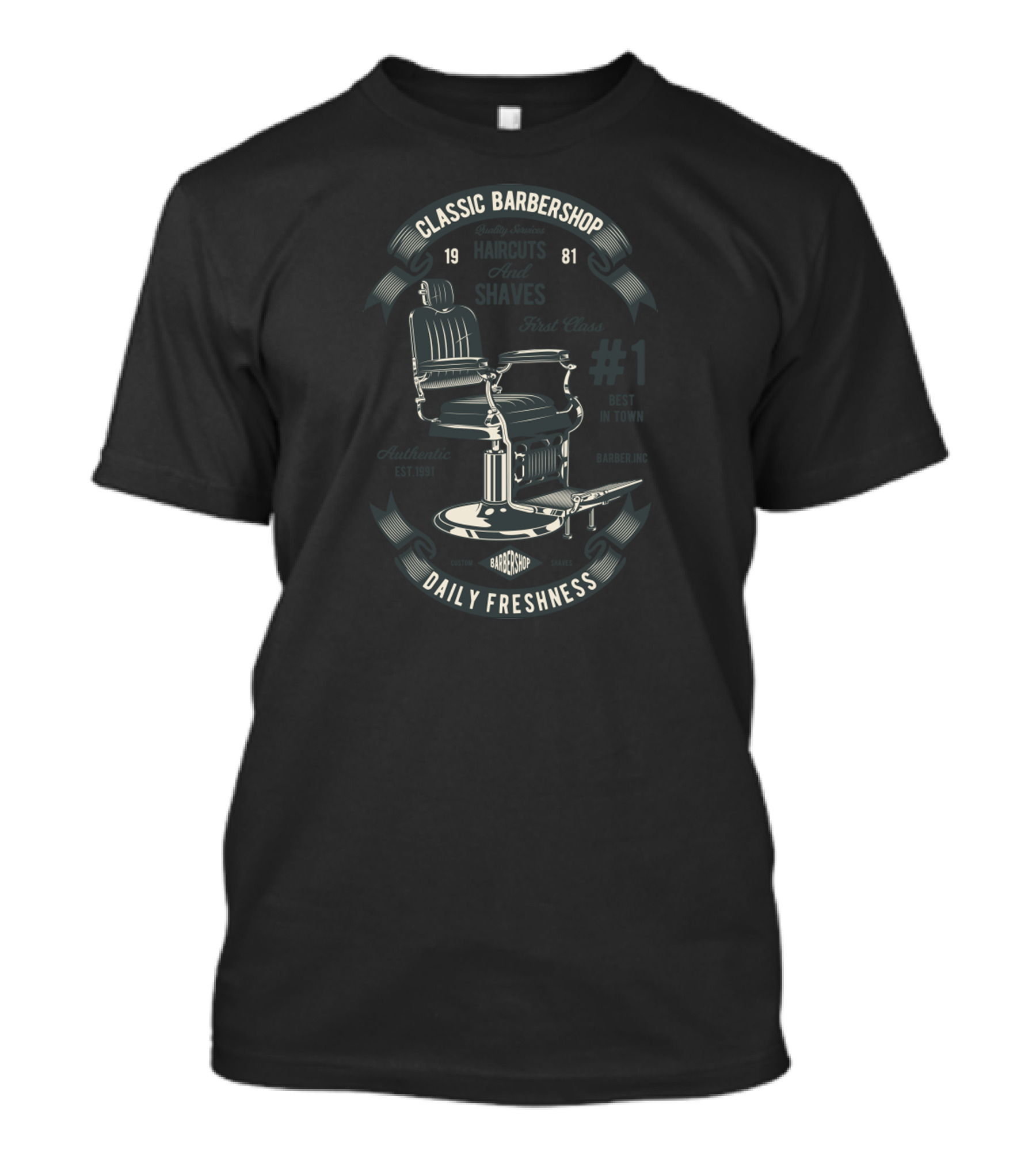 Classic Barbershop Authentic Haircuts And Shaves Daily Freshness 1981 Barber Inc T-Shirt