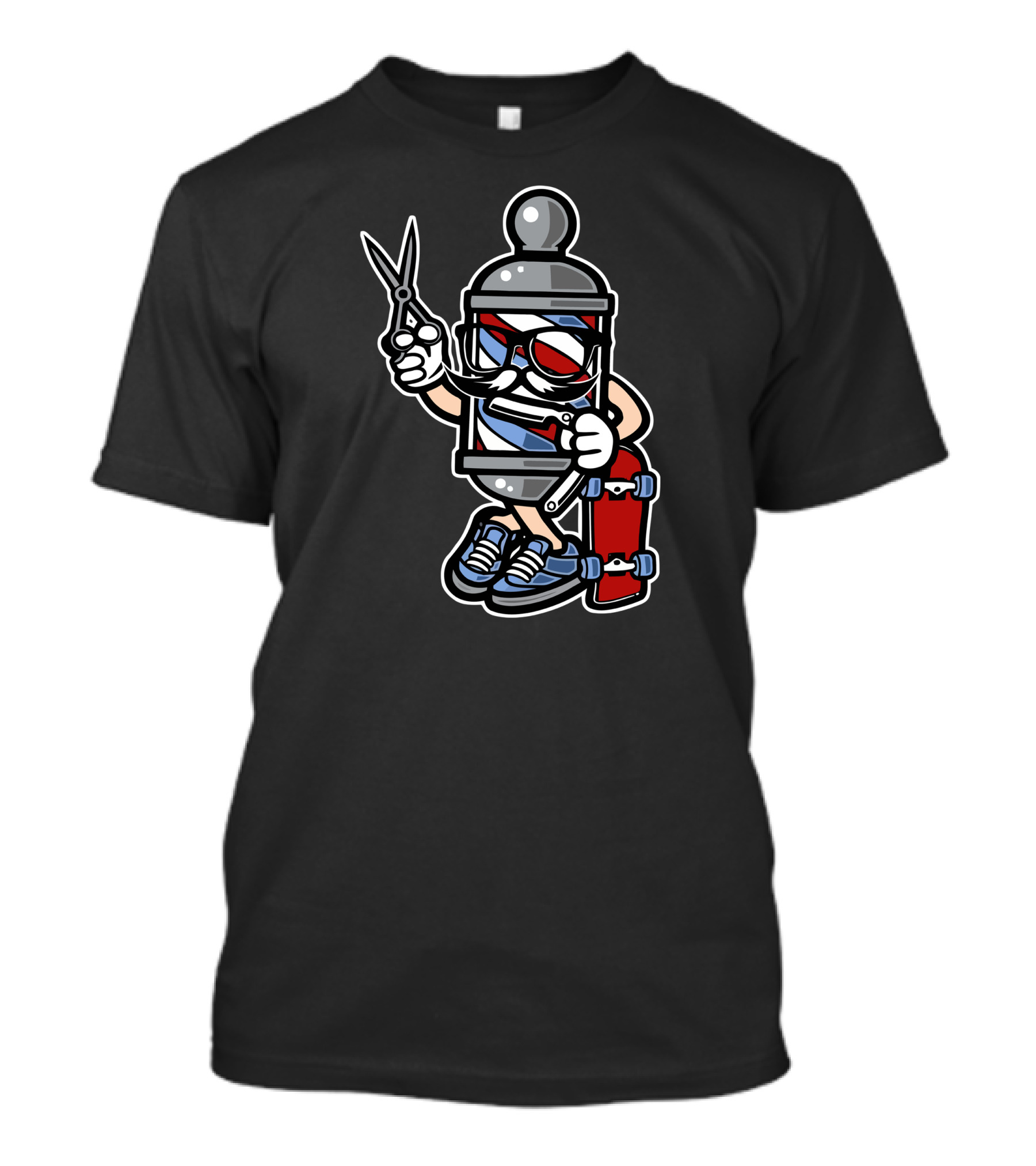 Barber Pole Skater With Scissors And Red Skateboard T-Shirt