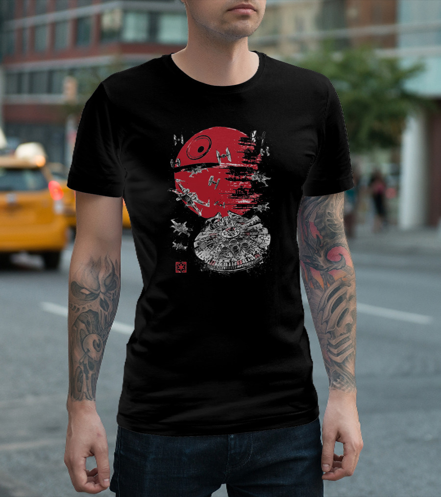 Millennium Falcon Death Star TIE Fighters Battle Of Endor T-Shirt