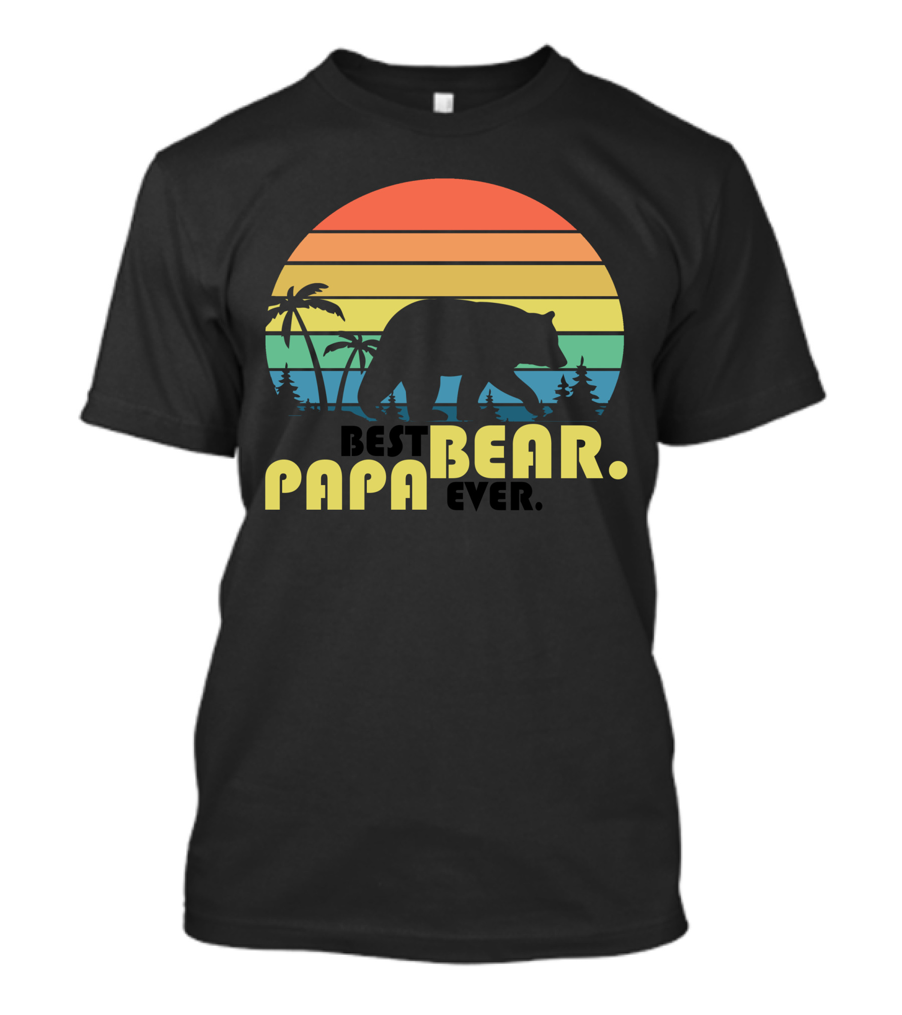 Best Papa Bear Ever Silhouette With Tropical Sunset Stripes T-Shirt
