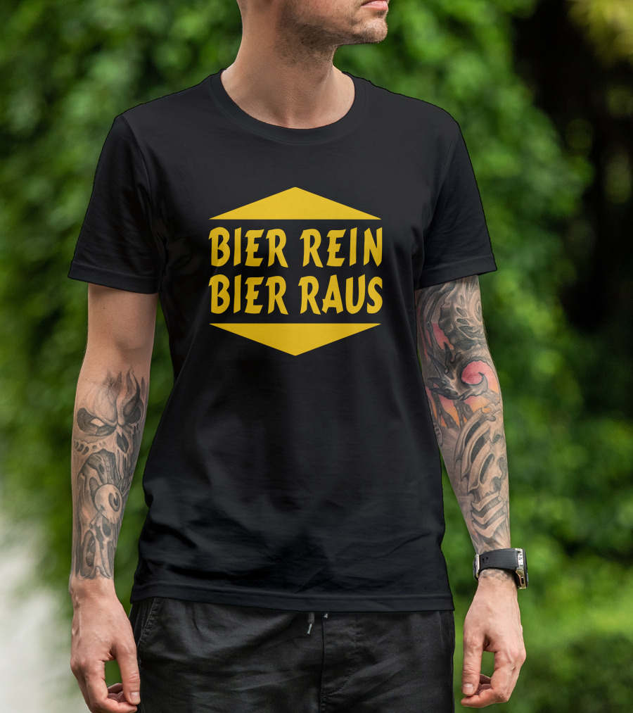 Bier Rein Bier Raus Yellow Arrow Shape T-Shirt