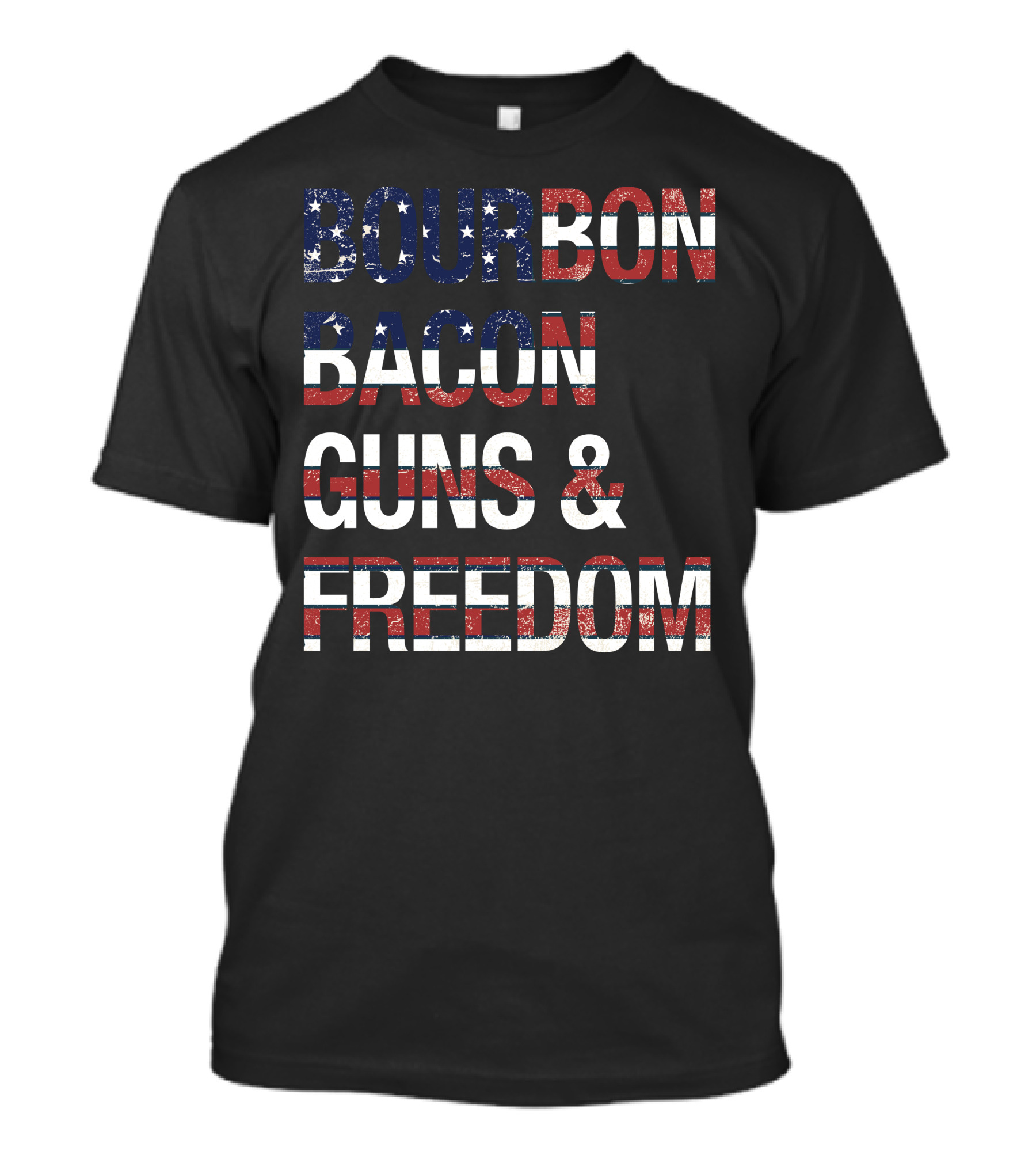 Bourbon Bacon Guns And Freedom USA Flag T-Shirt