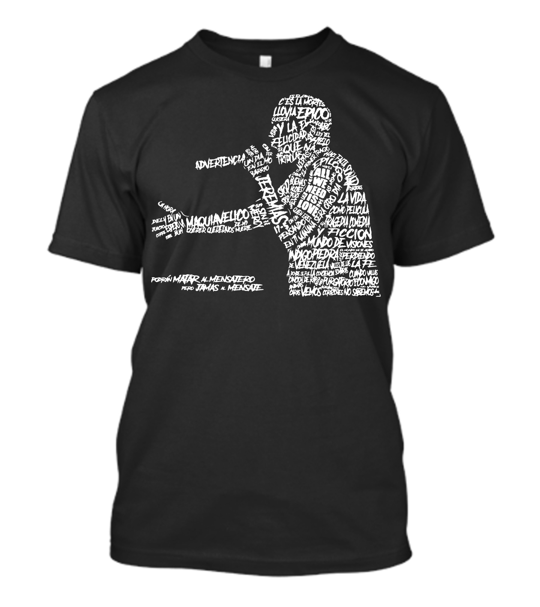 Canserbero Letras Blancas Silueta De Hip Hop Letras Poderosas Y Mensaje Fuerte En Español T-Shirt