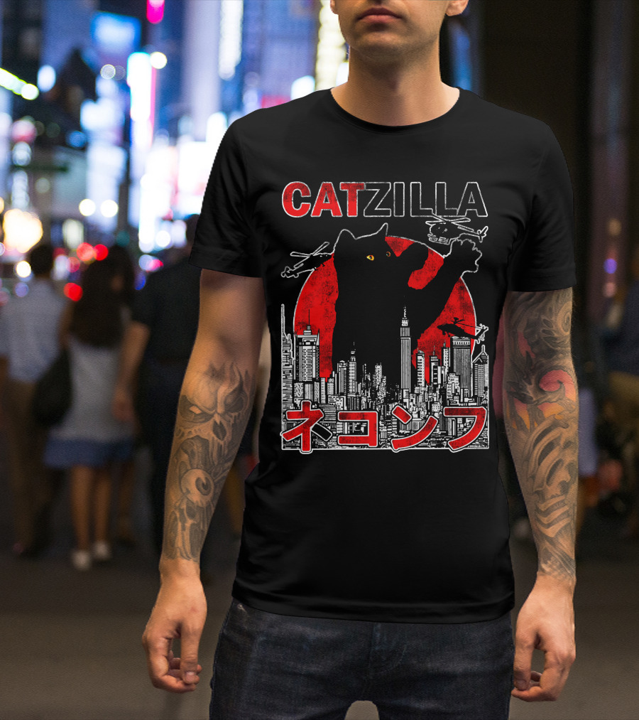 CATZILLA Helicopters Cityscape Red Sun T-Shirt