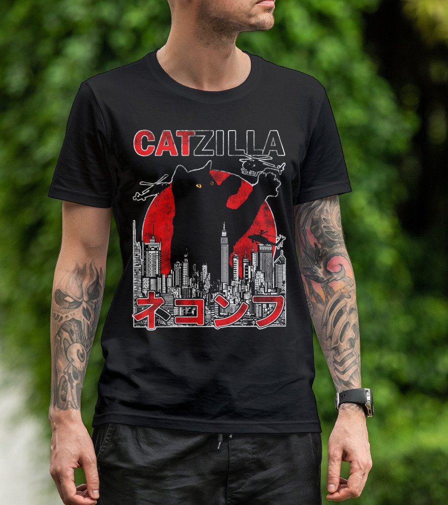 CATZILLA Helicopters Cityscape Red Sun T-Shirt