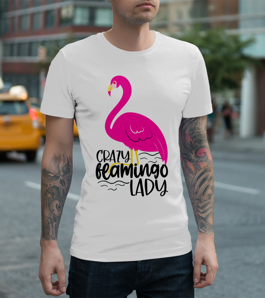 Crazy Flamingo Lady Pink Bird T-Shirt