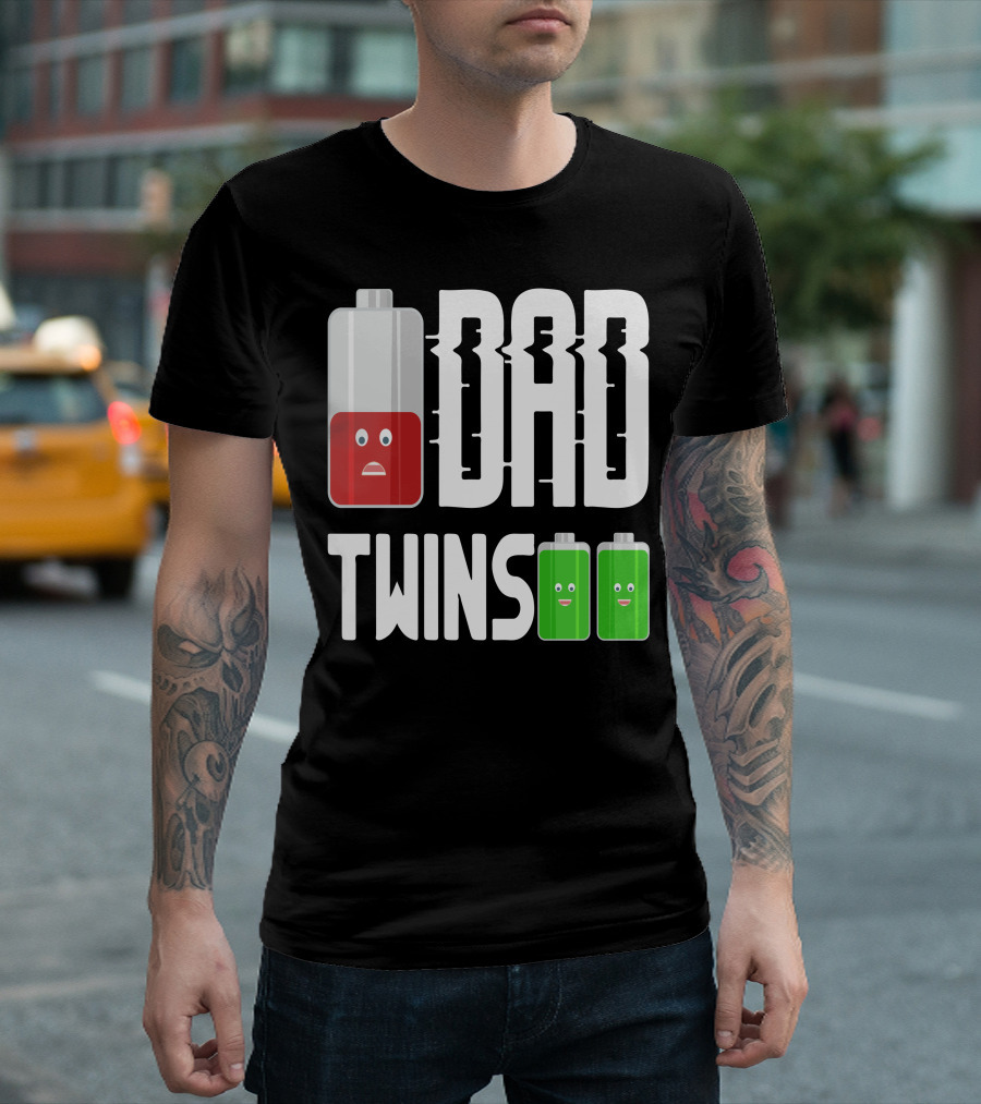 Dad and Twins Battery Levels Humor T-Shirt