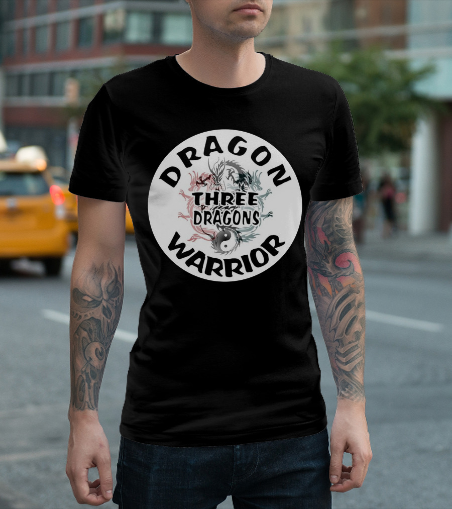Dragon Warrior Three Dragons Yin Yang Circle T-Shirt