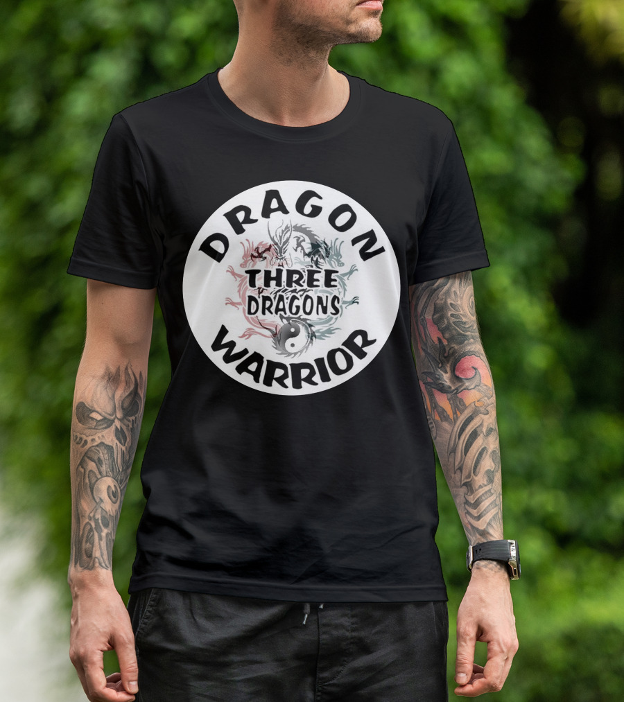 Dragon Warrior Three Dragons Yin Yang Circle T-Shirt