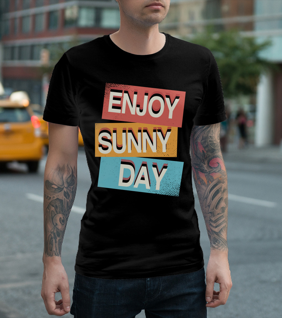 ENJOY SUNNY DAY Retro Style Bold Color Blocks T-Shirt