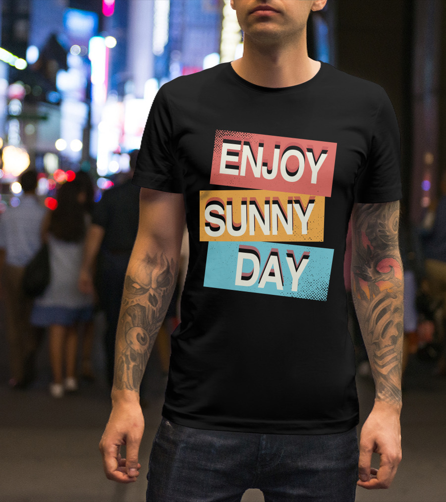 ENJOY SUNNY DAY Retro Style Bold Color Blocks T-Shirt