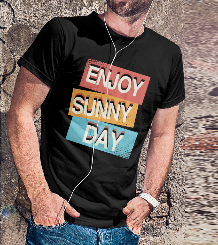 ENJOY SUNNY DAY Retro Style Bold Color Blocks T-Shirt