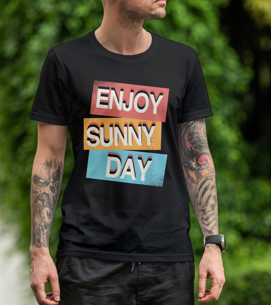 ENJOY SUNNY DAY Retro Style Bold Color Blocks T-Shirt